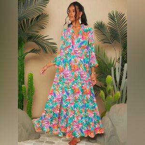 SHEIN Vibrant Tropical Maxi Dress